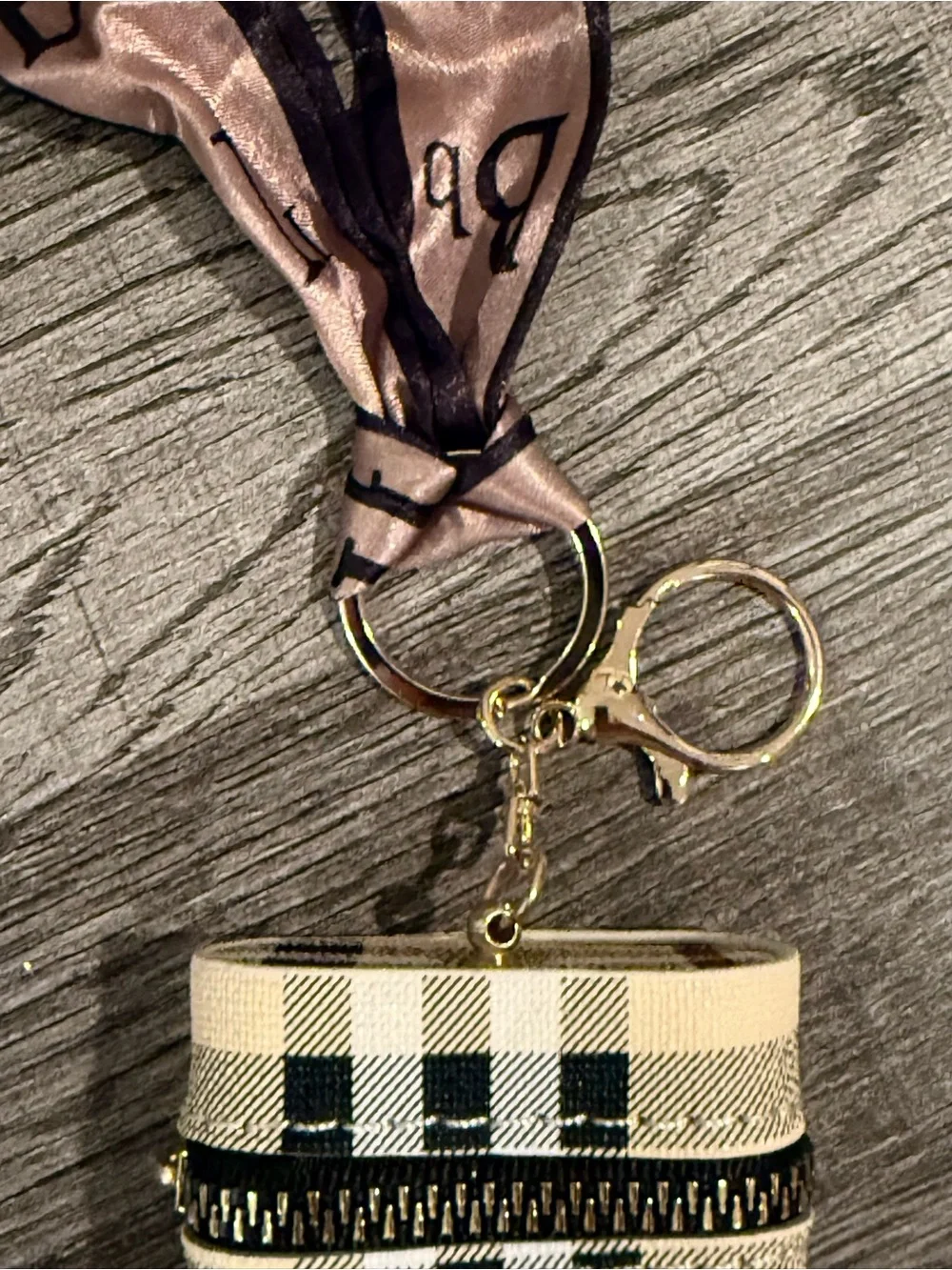 Keychain Backpack Charm Mini Bag Small Lipstick Pouch Plaid W Silk Like Scarf